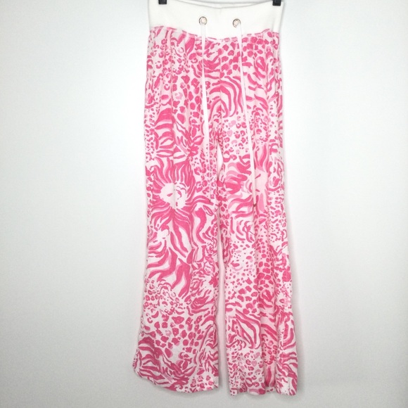 Lilly Pulitzer The Beach Pant Linen Pink White XXS - Picture 2 of 10